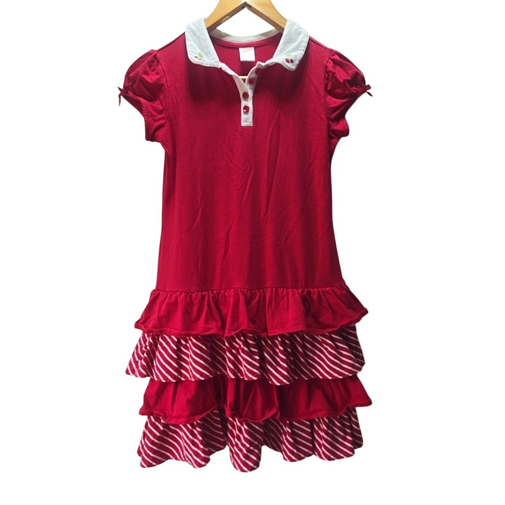 Gymboree Polo Dress Girls 12 Red White Striped Tiered Ruffle Cherry Preppy Girly